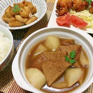 ほね天と大根ごとごと　シンプル根昆布だしとお醤油煮